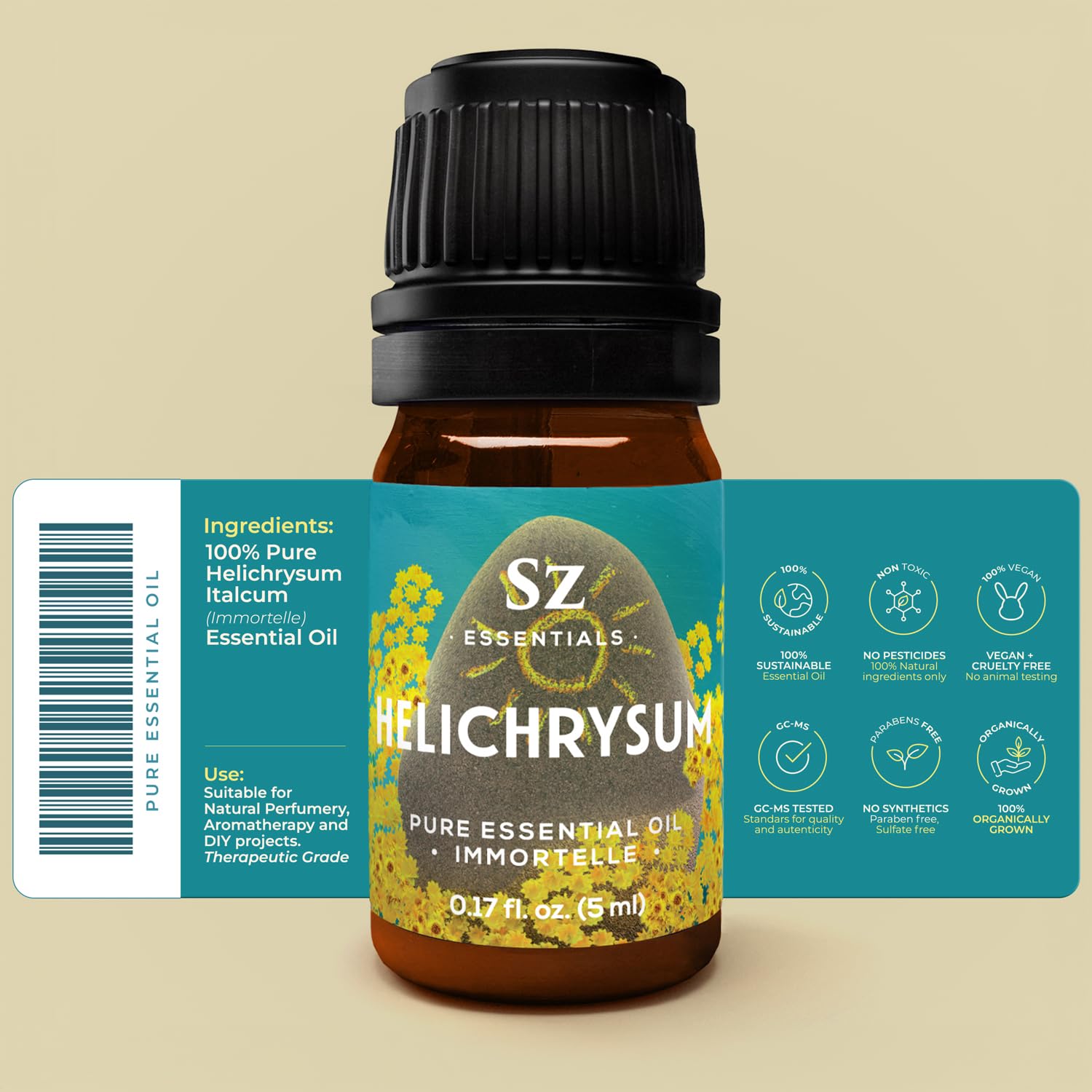 Sz Essentials - Helichrysum 100% Pure, Essential Natural Oil - Extracted from Helichrysum Italicum Immortelle - Pleasant & Sweet