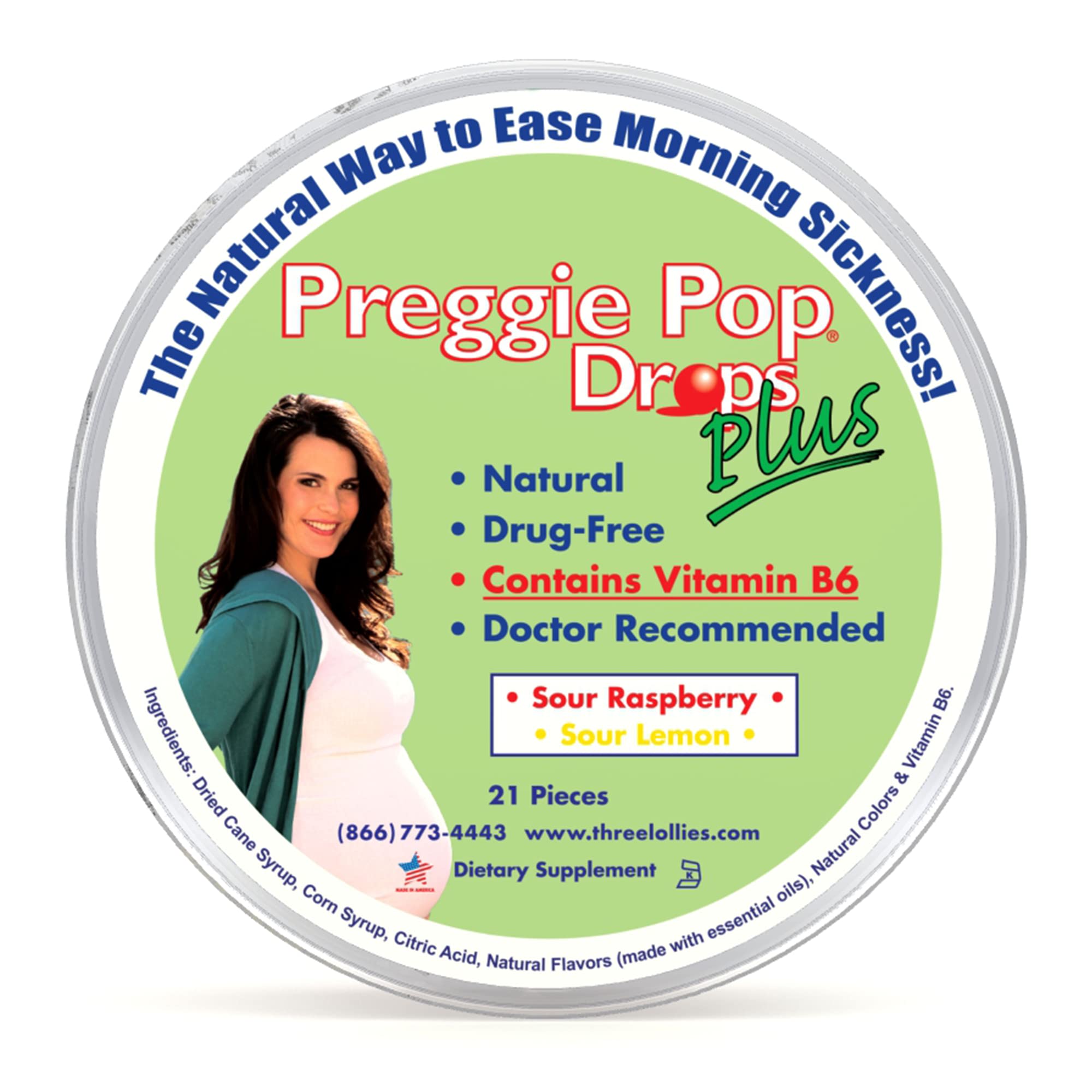 Preggie Pop Drops Plus | 21 Drops | Vitamin B6 for Morning Sickness & Nausea Relief during pregnancy | Safe for pregnant Mom & B