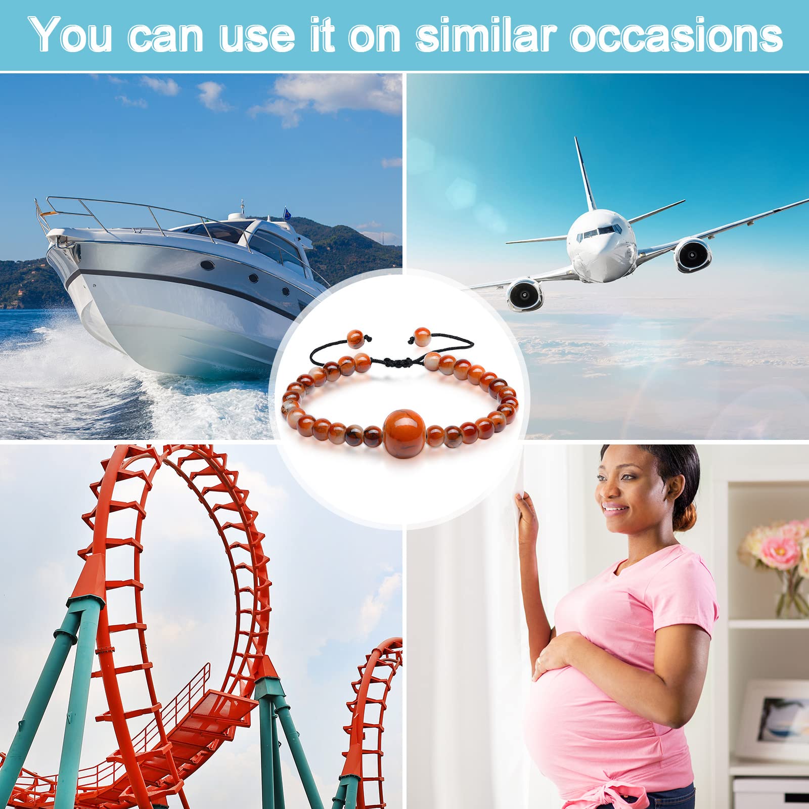 Sureio 6 Pcs Motion Sickness Bands Bracelet Anti Nausea Adjustable Wristband for Cruise Ship Essentials Seasickness Kid Adult (C