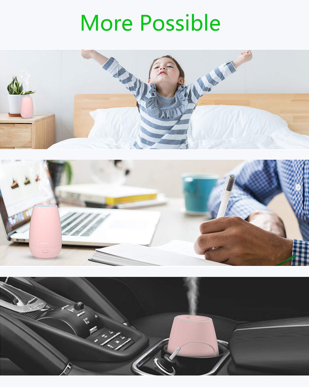 SOICARE Car Diffuser,Small Portable Car Essential Oil Diffuser with Built-in USB Cable,Mini Aromatherapy Diffuser for Travel/Off