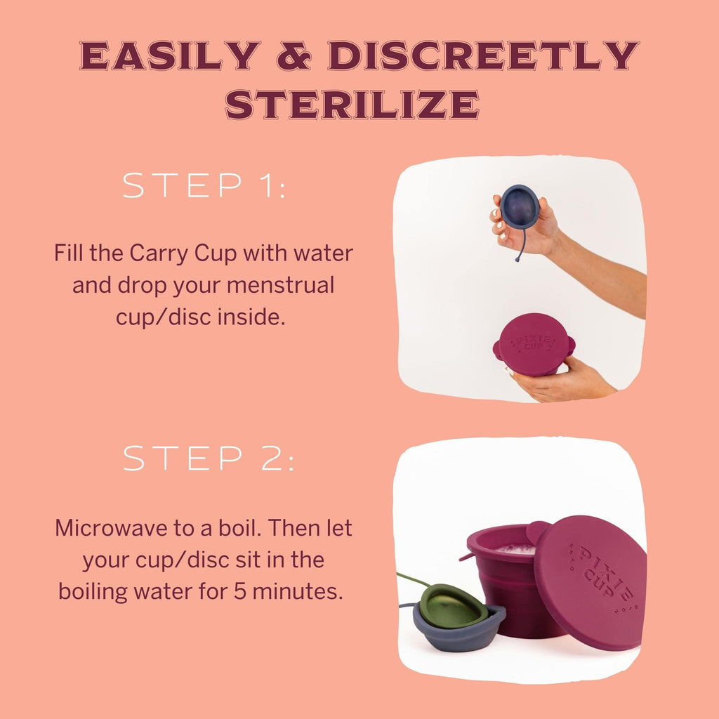 Pixie Menstrual Cup Compact Sterilizer - Good for Public Restrooms, Camping or Dorms - Collapsible Cleaner Container for Your Me