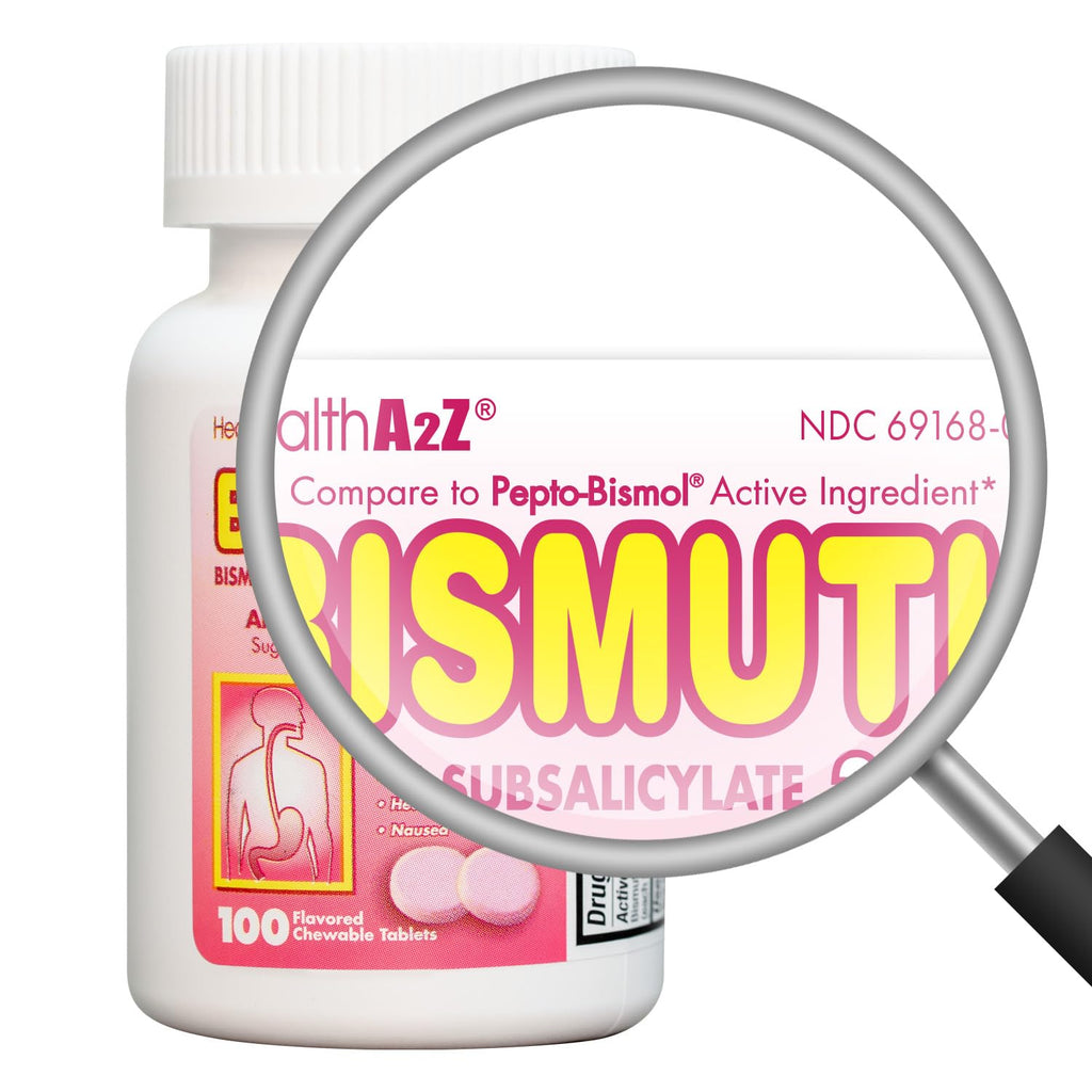 HealthA2Z Bismuth | Bismuth Subsalicylate 262mg | Multi-Symptom Relief | (100 Count (Pack of 1))