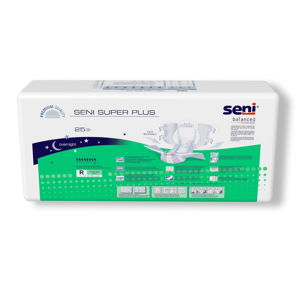 Seni Super Plus Adult Incontinence Brief Regular Heavy Absorbency Breathable/Overnight, S-RE25-BP1, Severe, 75 Ct