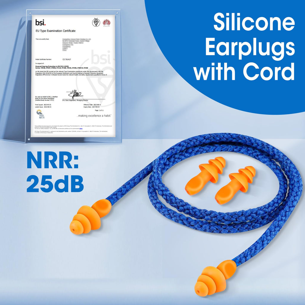 AZEN 110 Pairs Silicone Ear Plugs, Reusable Earplugs for Noise Reduction, 25dB NRR Corded Ear Plugs for Sleeping Noise Cancellin