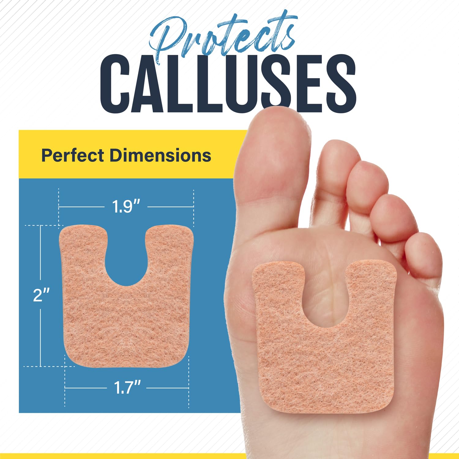 Mars Wellness U-Shaped Callus Pads for Feet, 1/4'' Thick, Flesh Colored, Pack of 30 with Adhesive Backing - Callus Remover for F