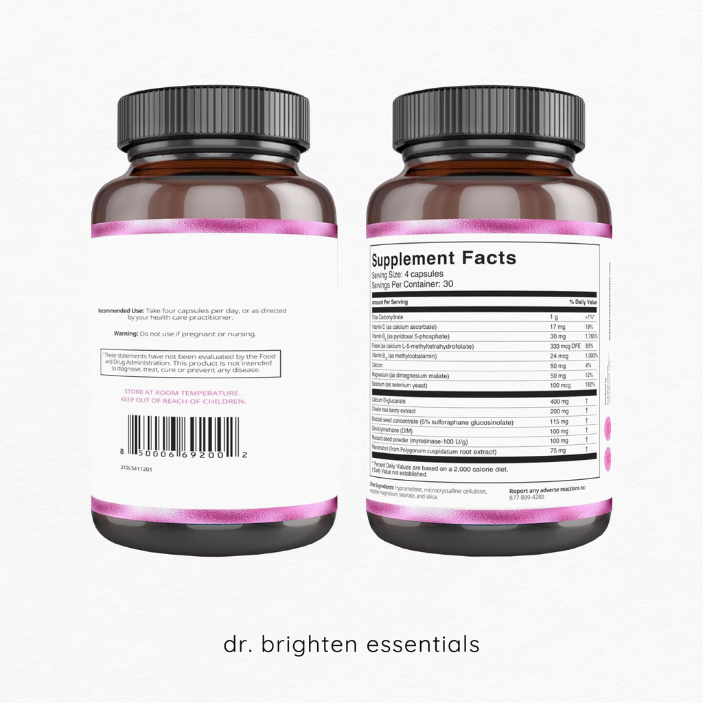 Dr. Brighten Balance - Hormone Balance for Women with Chasteberry and DIM - Targets Hormonal Acne, Period Issues, & PMS - Vegan,