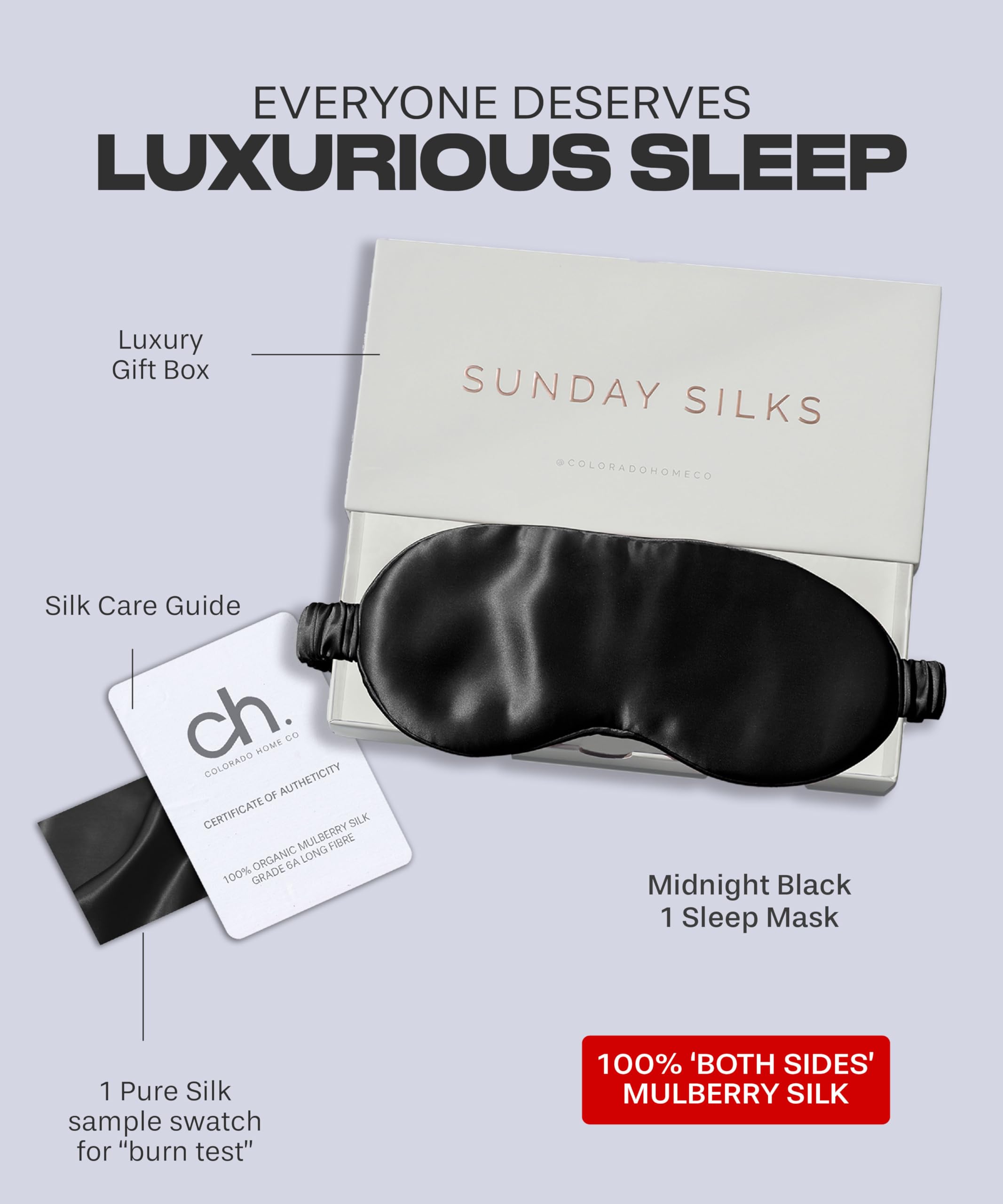 SUNDAYSILKS Premium Mulberry Silk Sleep Masks | Soft Eye Covers, Silk Sleep Mask Blackout [Midnight Black] Silk Eye Masks for Sl