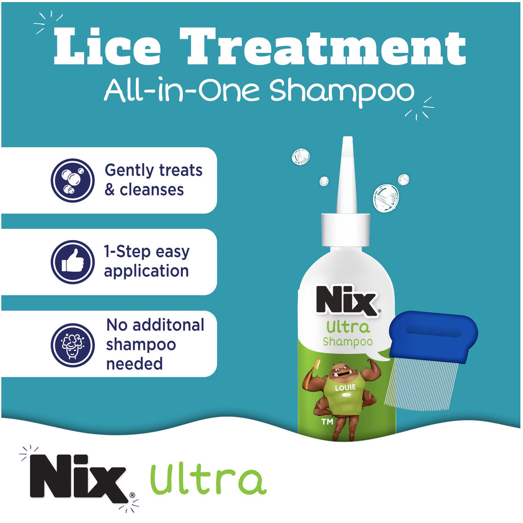 Nix Lice Treatment & Prevention Kit, All-in-One Shampoo, 4 fl oz, with Lice Removal Comb and Lice Prevention Daily Leave-in Spra