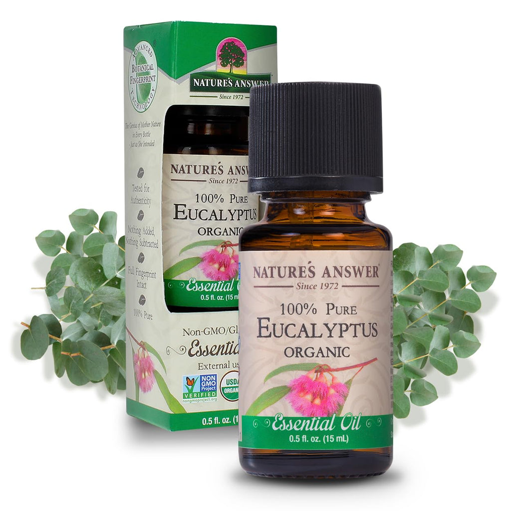 Natures Answer Eucalyptus Essential Oil, USDA Organic, 100% Pure | Natural Aromatherapy Oil for Diffuser/Humidifier, Steam Disti