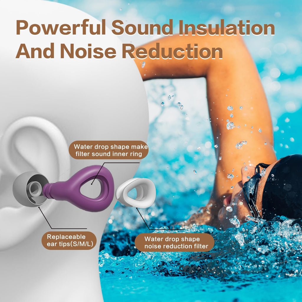 Ear Plugs for Sleeping Noise Cancelling Swimming Concerts Loud Music, Reusable Soft Silicone Ear Plugs for Kids and Adults 6 Tip