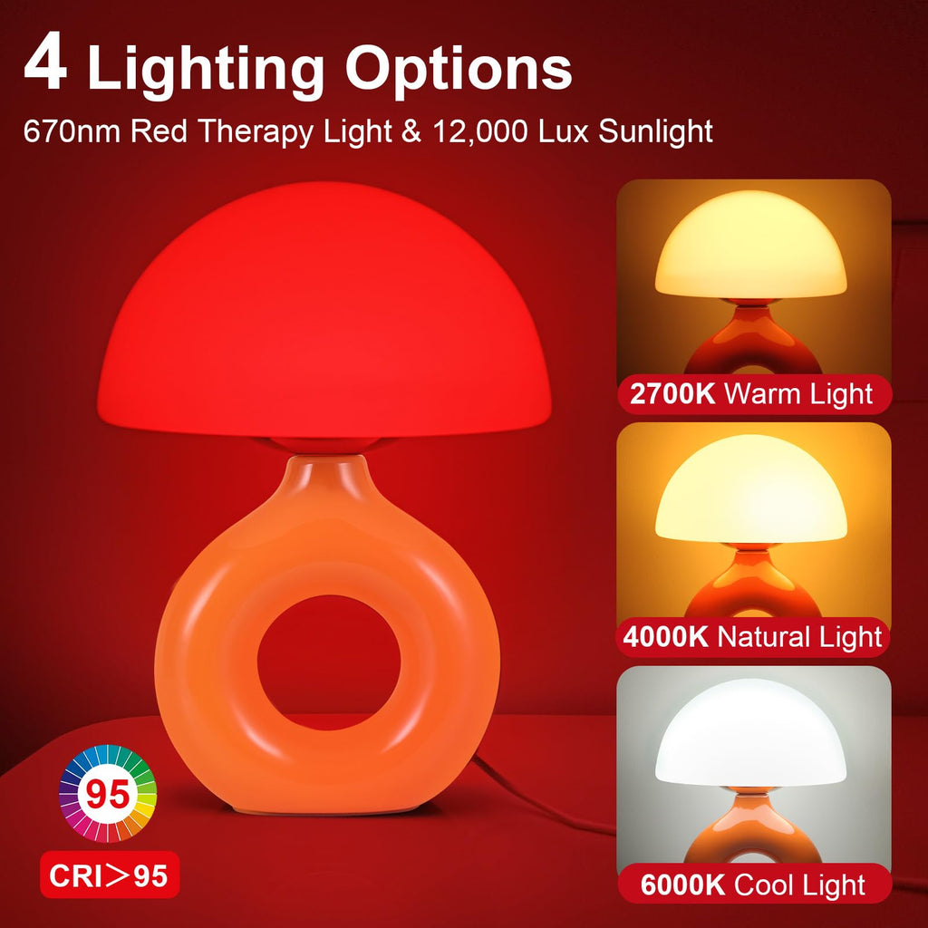 LemSen Mushroom Red Light Night Light for Sleep, 670nm Wavelength Faster Deeper Sleep - 4 Color and 5 Brightness, Remote Control