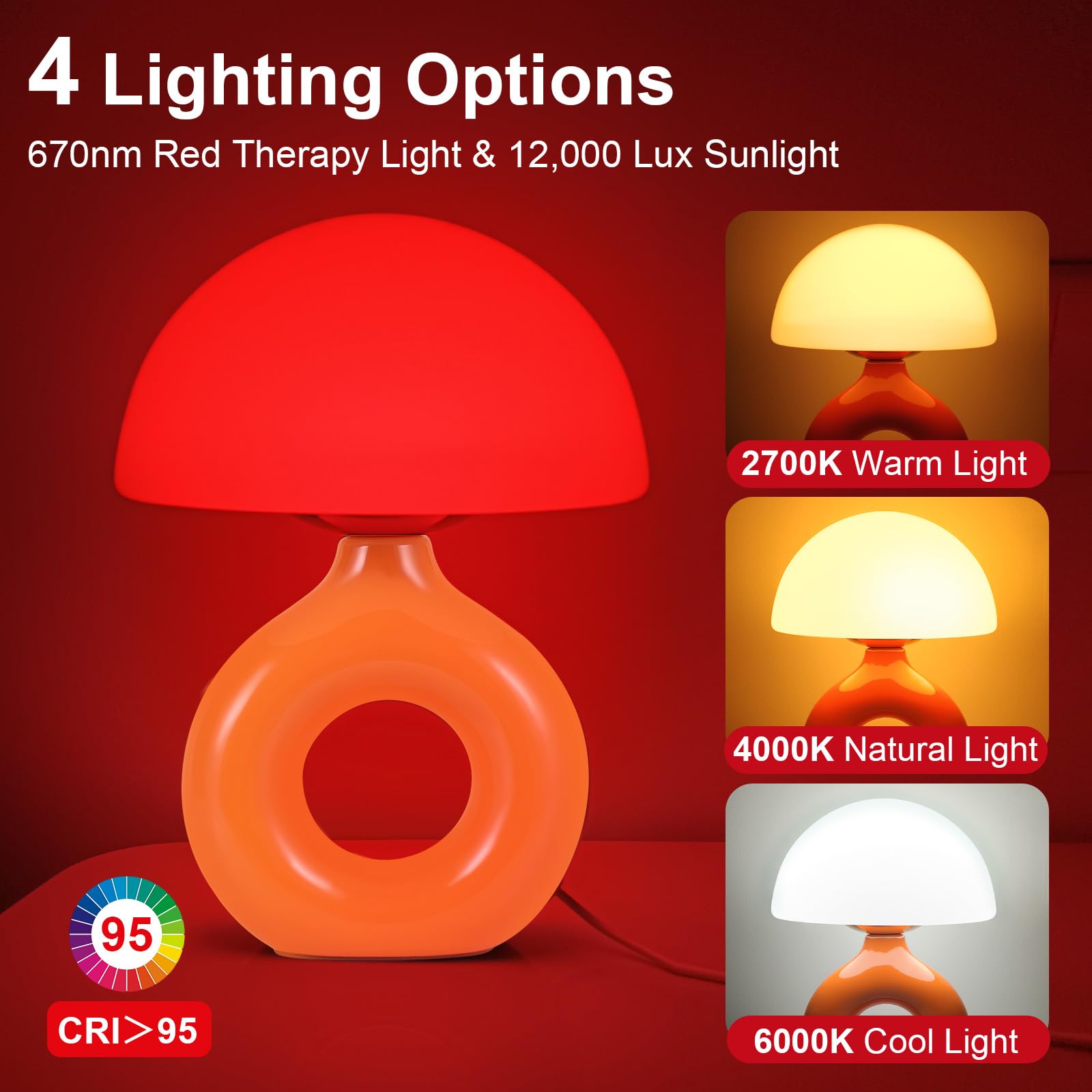 LemSen Mushroom Red Light Night Light for Sleep, 670nm Wavelength Faster Deeper Sleep - 4 Color and 5 Brightness, Remote Control
