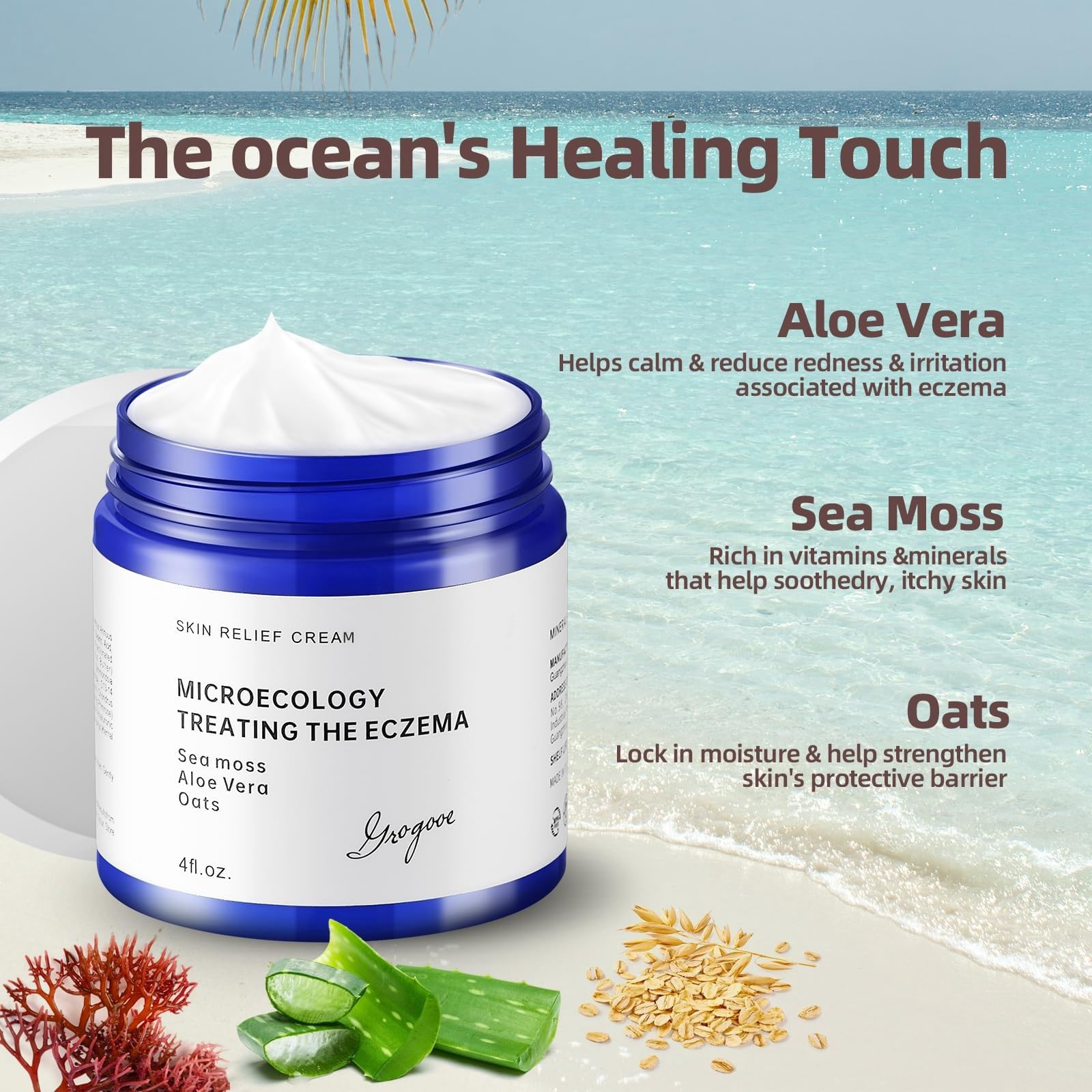 Natural Soothing Eczema Cream | Made with Sea Moss & Oats for Sensitive Skin - Hydrate Eczema Cream for Dry Skin - 4FL oz