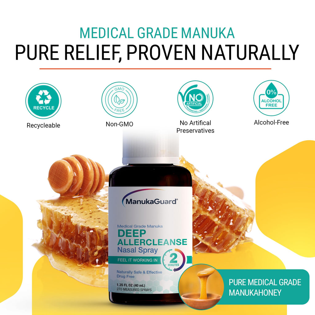 ManukaGuard Deep Allercleanse Medical Grade Manuka Honey Nasal Spray- Congestion Relief Drug Free & Alcohol Free 1.3 Fl oz