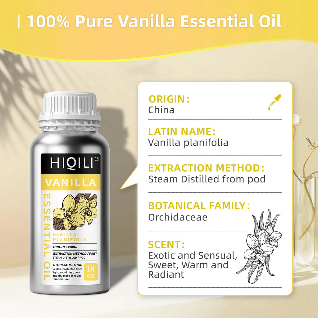 HIQILI 16 Ounces Vanilla Essential Oil, Strong Fragrance for Body Lotion, Candle Making, Soap, Aromatherapy-16 Fl Oz