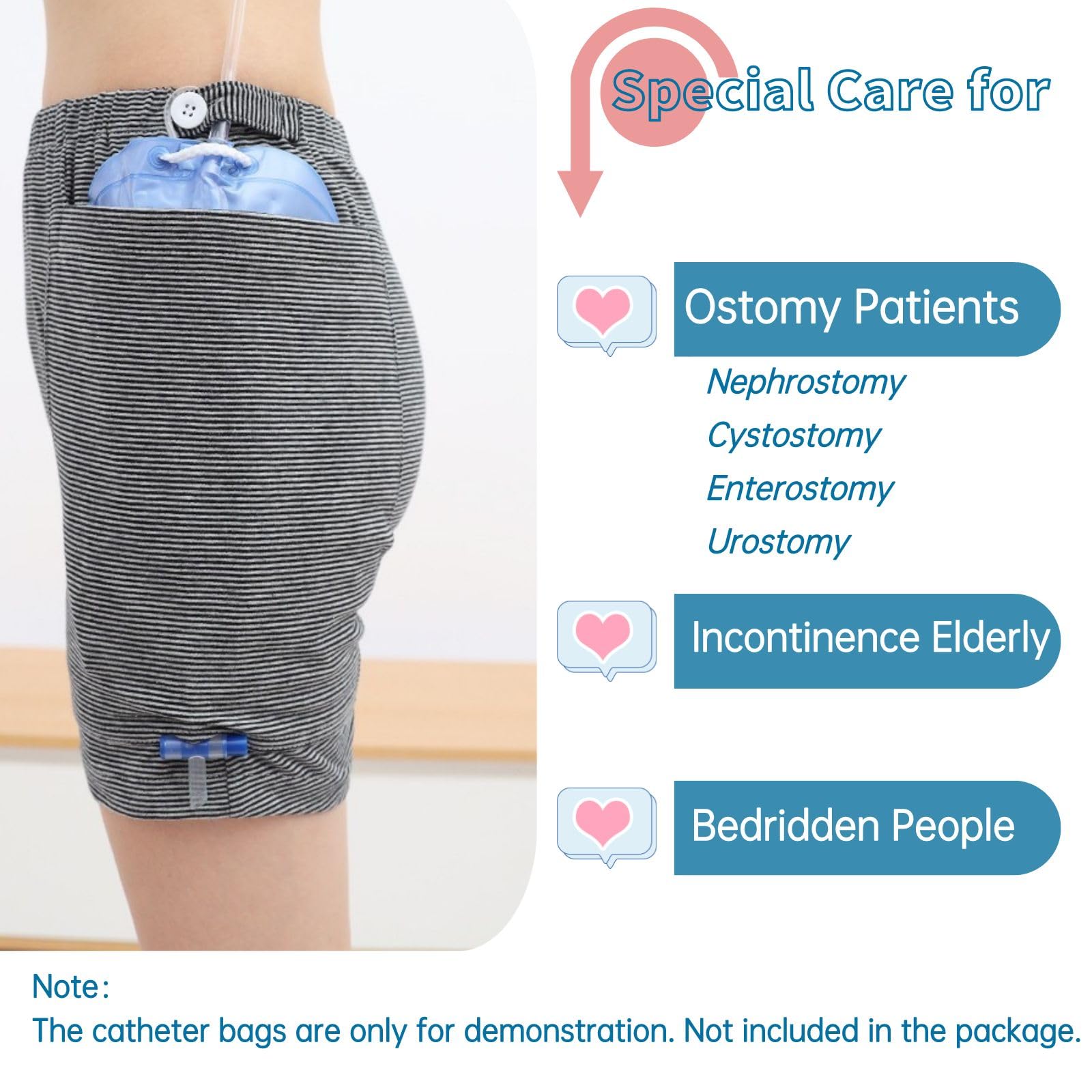 Incontinence Care Trousers, Catheter Underwear for Elderly with Double Pockets, Urinate Drainage Bag Pants for Catheter Nephrost