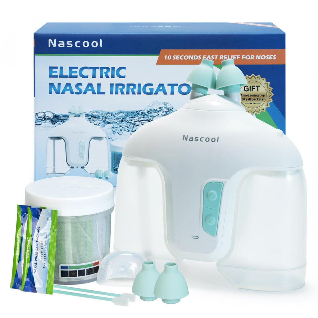 Nascool Electric Nasal Irrigation System with 50 Salt Packets, 2 Modes Nose Cleaner with SelfCleaning & Auto Waste Collection Fu