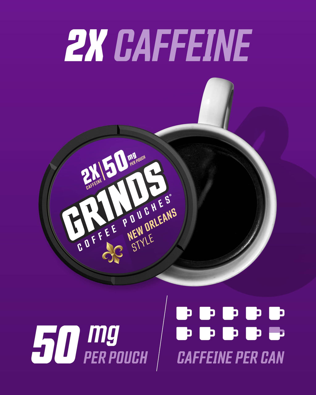 Grinds Coffee Pouches |Tobacco Free, Nicotine Free Healthy Alternative | 6 Cans of New Orleans | Made in the USA | 18 Pouches Pe