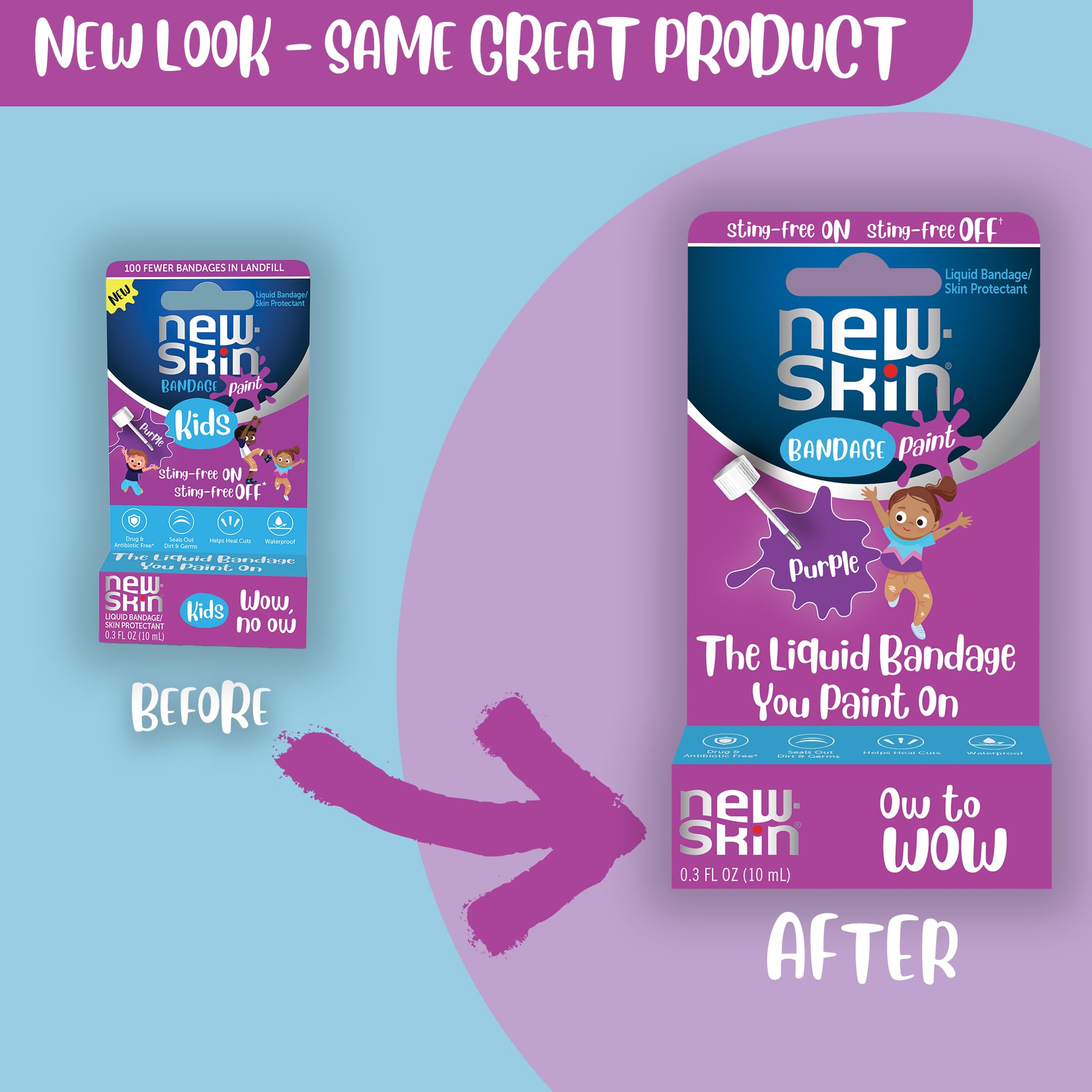 NEW-SKIN Kids Liquid Bandage Paint, Sting Free Waterproof Bandage for Scrapes and Minor Cuts, 0.3 Ounce (Packaging May Vary)