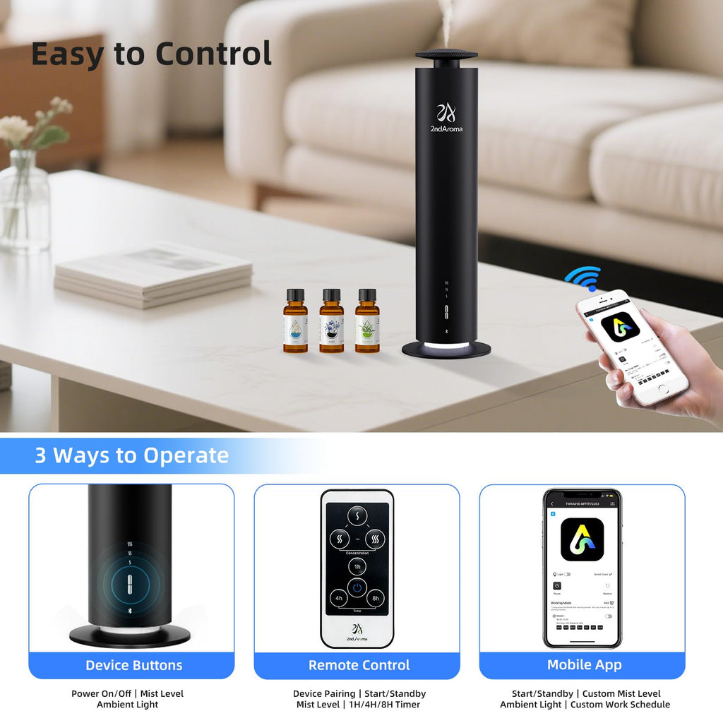 2ndAroma Waterless Scent Diffuser Starter Kit, Diffusers for Home Office Hotel 1000 Sq Ft Coverage, Cordless Essential Oil Diffu