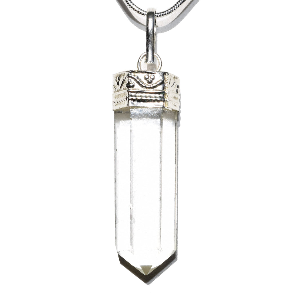 Zenergy Gems CHARGED Faceted Natural Amplifier Clear Quartz Crystal Perfect Pendant + 20'' Silver Chain + Selenite Heart Chargin