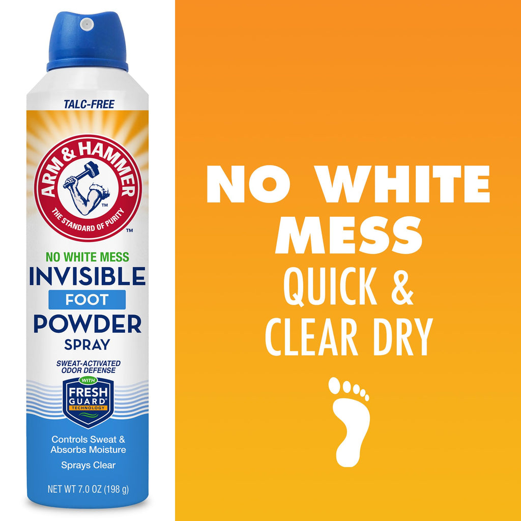 Arm & Hammer Invisible Foot Powder Spray, Clear Talc-Free Foot Odor & Sweat Control, Foot Spray Odor Eliminator Spray, Foot Odor