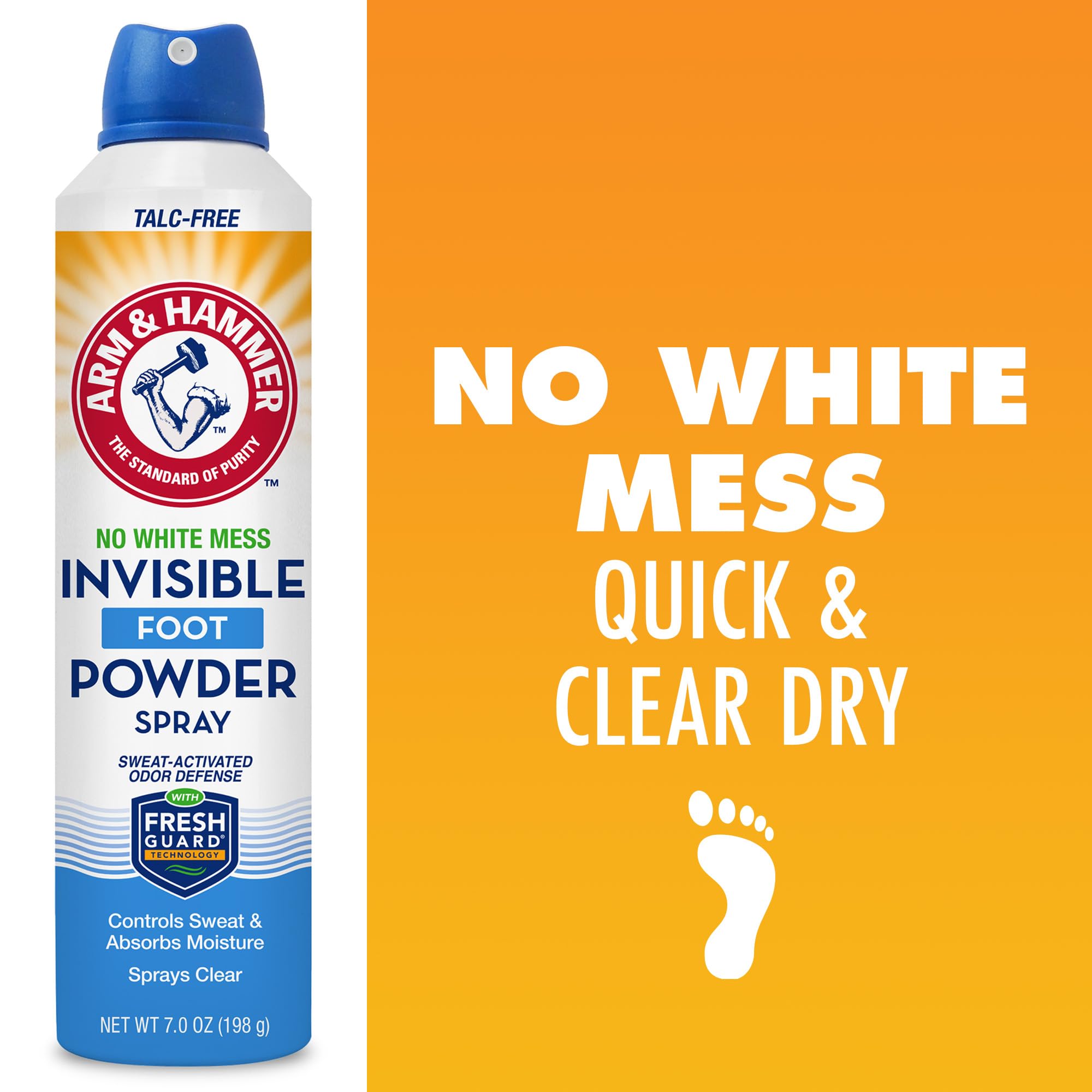 Arm & Hammer Invisible Foot Powder Spray, Clear Talc-Free Foot Odor & Sweat Control, Foot Spray Odor Eliminator Spray, Foot Odor