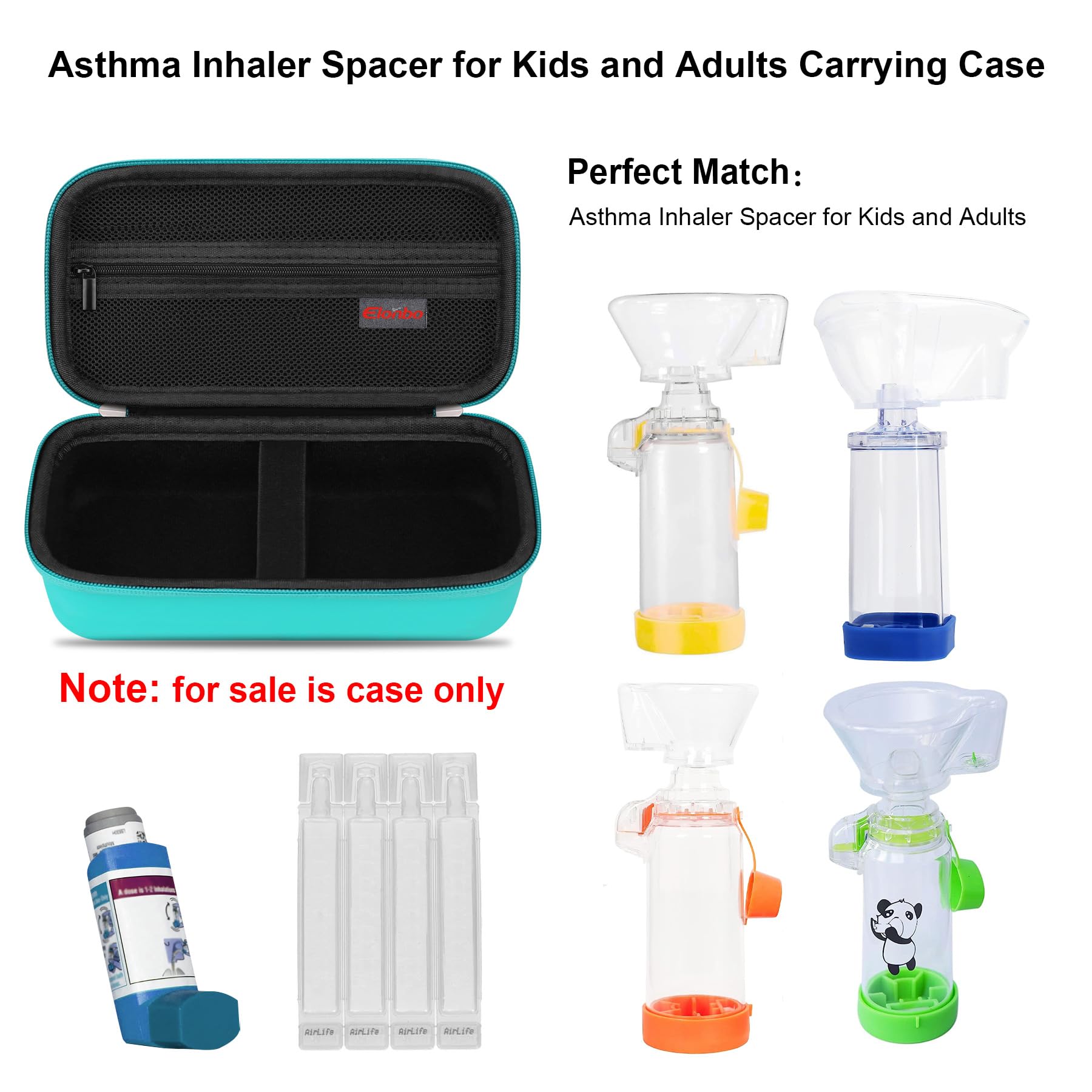 Elonbo Carrying Case for Asthma Inhaler, Inhaler Spacer for Kids and Adults, Masks, Inhaler Holder Asthma Travel Organize Bag, P