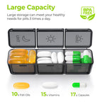 AUVON Weekly Pill Organizer 3 Times a Day, Large Pill Box 7 Day with Dual Protection for Travel, Black Pill Case for Privacy Pro
