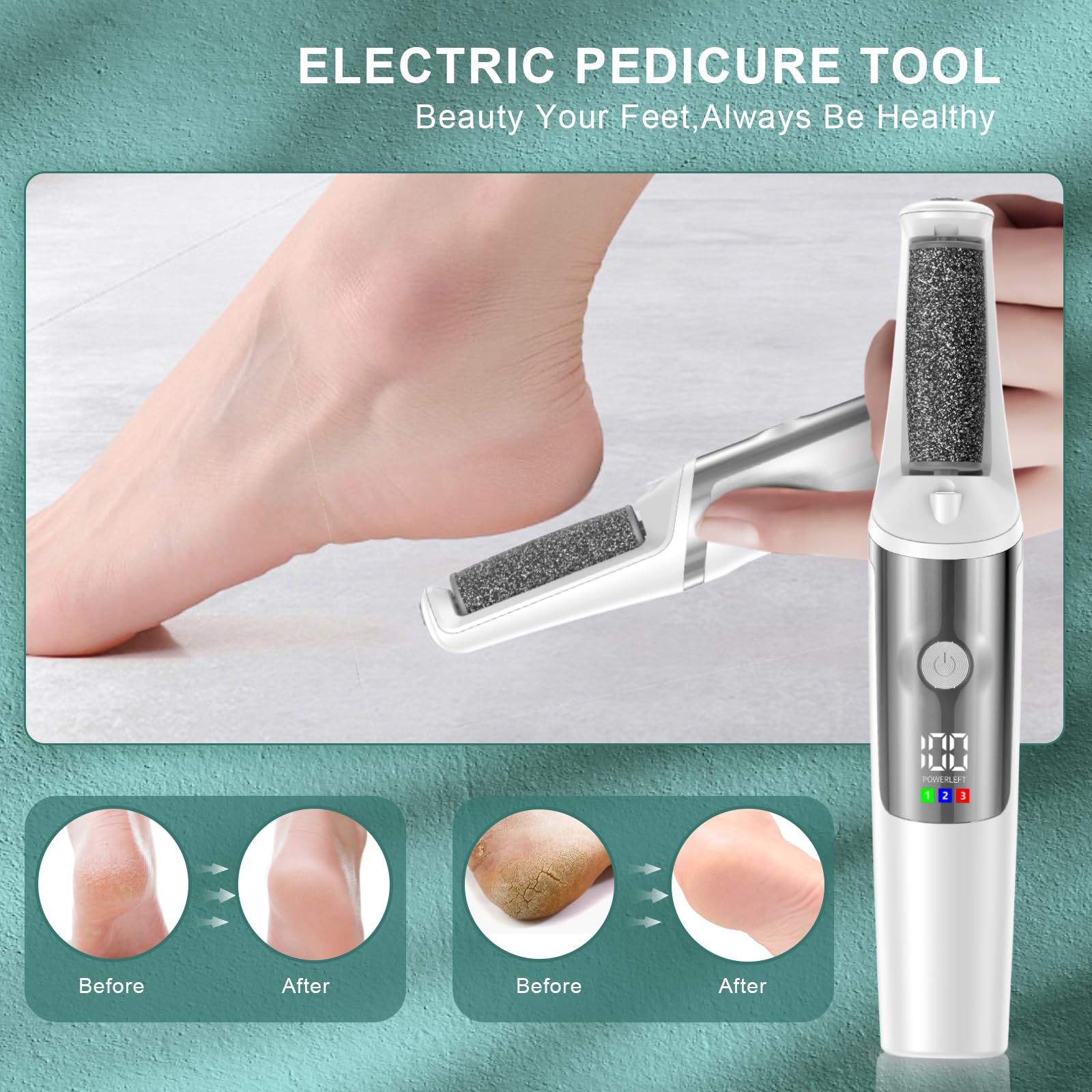 Electric Foot Callus Remover, Rechargeable Electronic Foot File Foot Scrubber Pedicure Kits, Professional Pedicure Tools Smooth