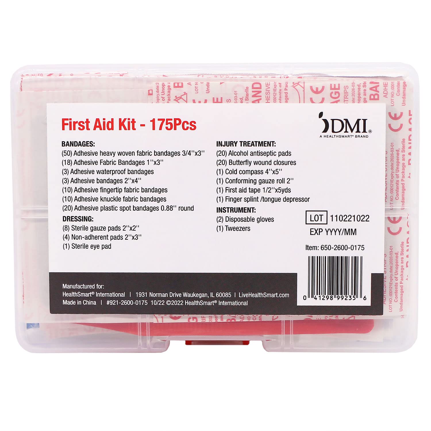 DMI 175-Piece First Aid Kit for Minor Injuries, Cuts and Scrapes, All-Purpose, Portable and Convenient, Includes Bandages, Injur