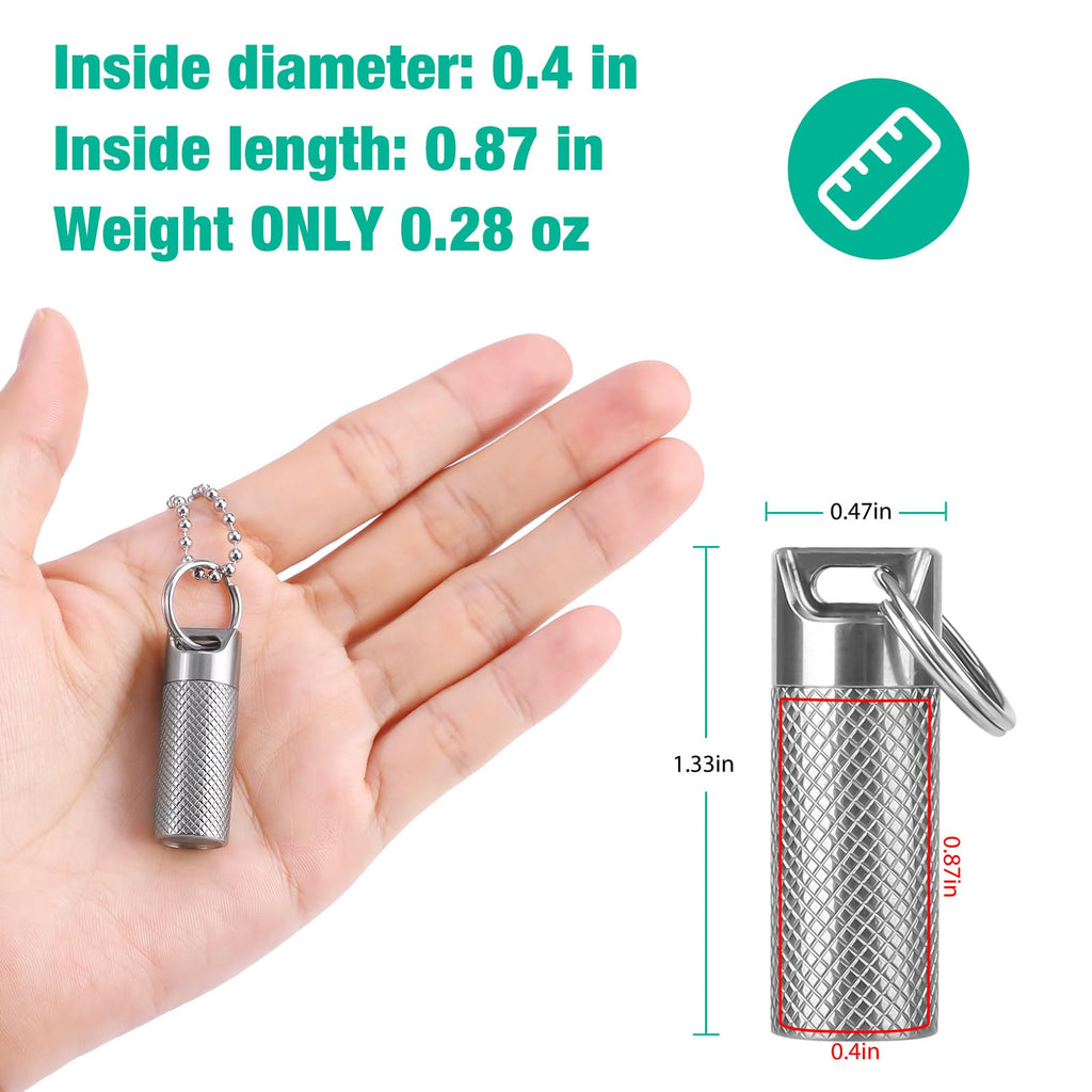 Opret Titanium Pill Container with Keychain & Necklace, Waterproof Pill Case for Emergency Aspirin & Nitroglycerin, Mini Pill Ho