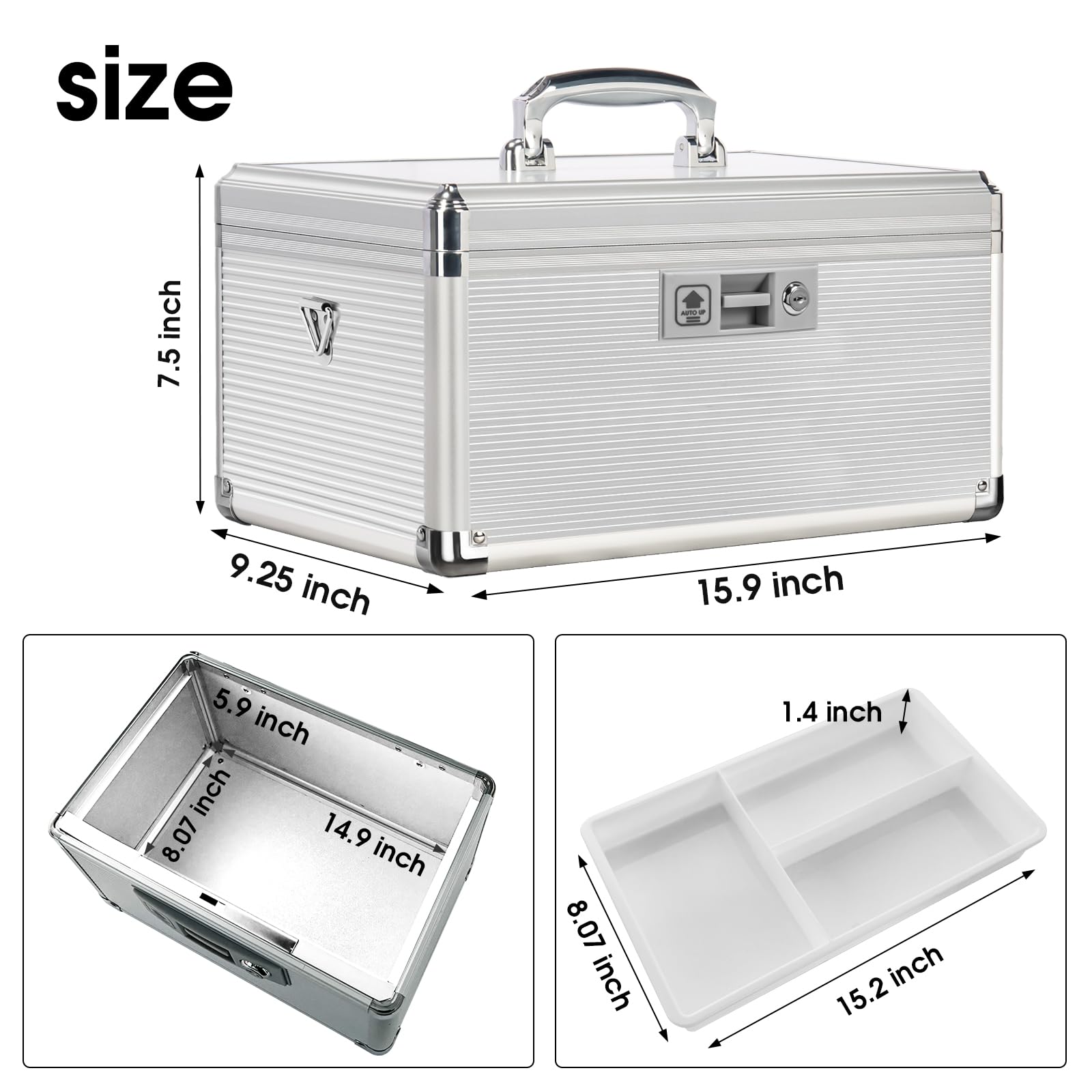 ZORVIDSON Medicine Lock Box, First Aid Kit Medication Storage Box with Lock, Layered Aluminum Daily Medicine Box with Key Family