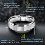 JEROOT 8mm Black Titanium Magnetic Ring for Men, 5mm Silver Pure Titanium Magnetic Ring for Women, Healing Ring with 3500 Gauss