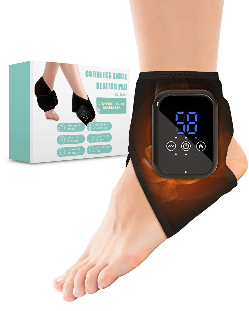 FREEZE2TRIM Vita Feet Relief Ankle Heating Pad with Vibration - Foot & Leg Relaxation Support - Cordless Portable Calf Wrap for 