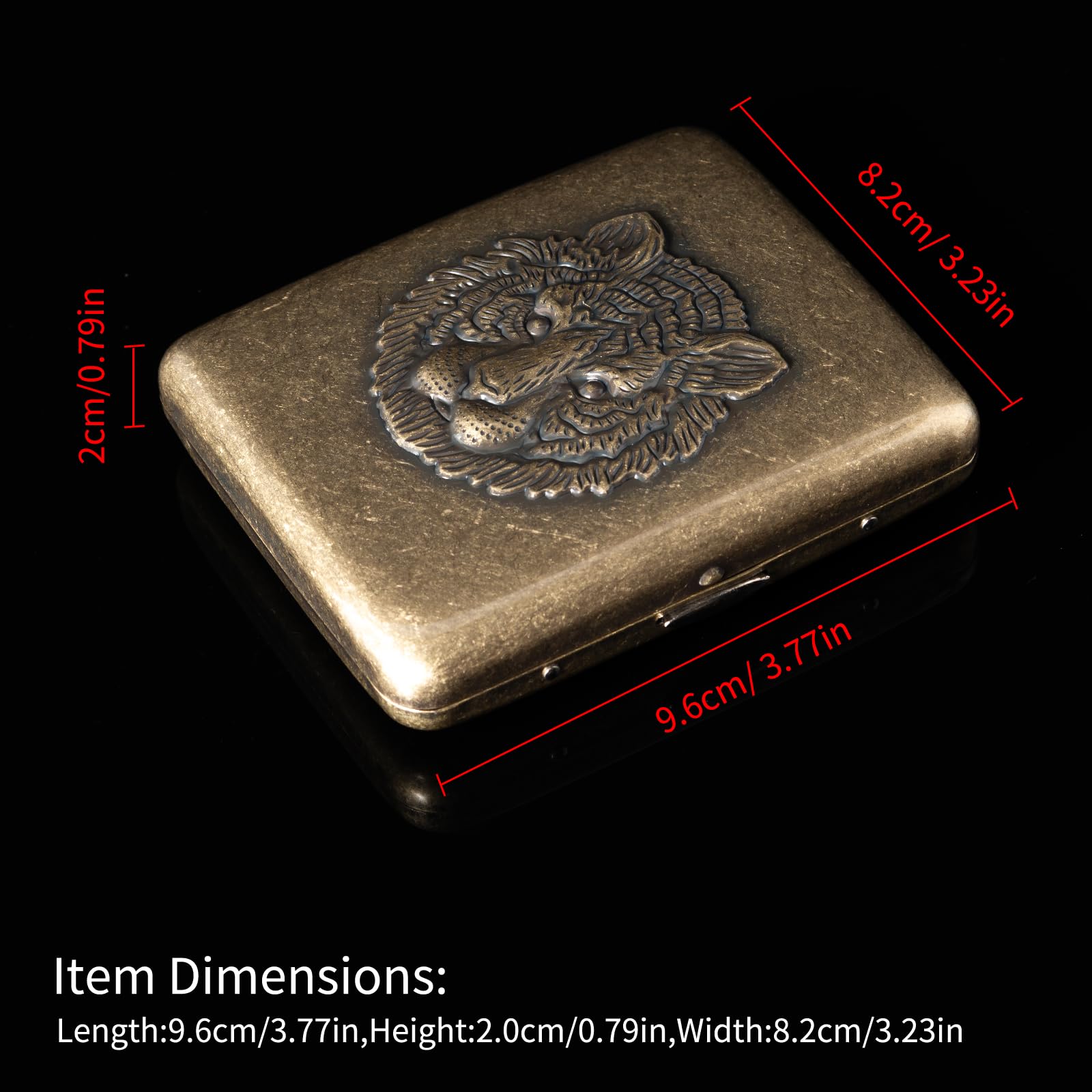 Vintage Metal case, Metal Plated Copper,18-20 Capacity, Surface Relief Tiger,Gift Box Packaging(Bronze, 85mm King Size)