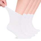 Hugh Ugoli Men's Loose Diabetic Ankle Socks Bamboo, Wide, Thin, Seamless Toe and Non-Binding Top, 4 Pairs, White, Shoe Size: 8-1