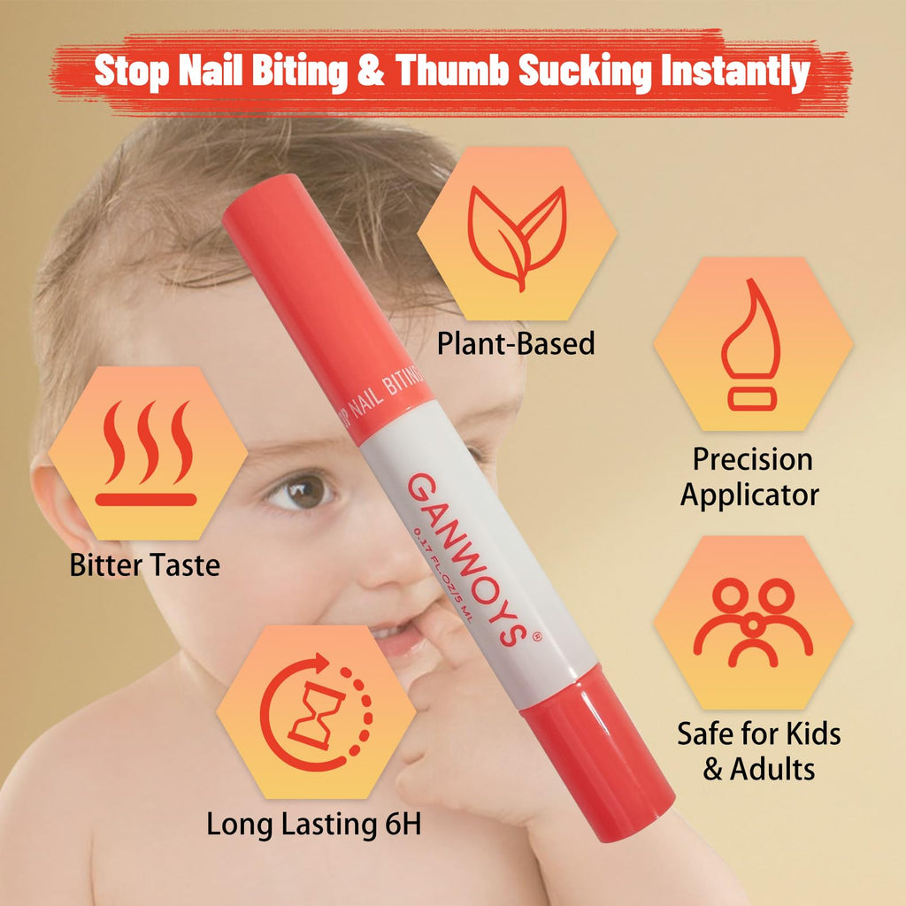 GANWOYS Stop Nail Biting Pen - Bitter Nail Biting Treatment for Kids & Adults,Thumb Sucking Deterrent, Safe Plant-Based Formula,