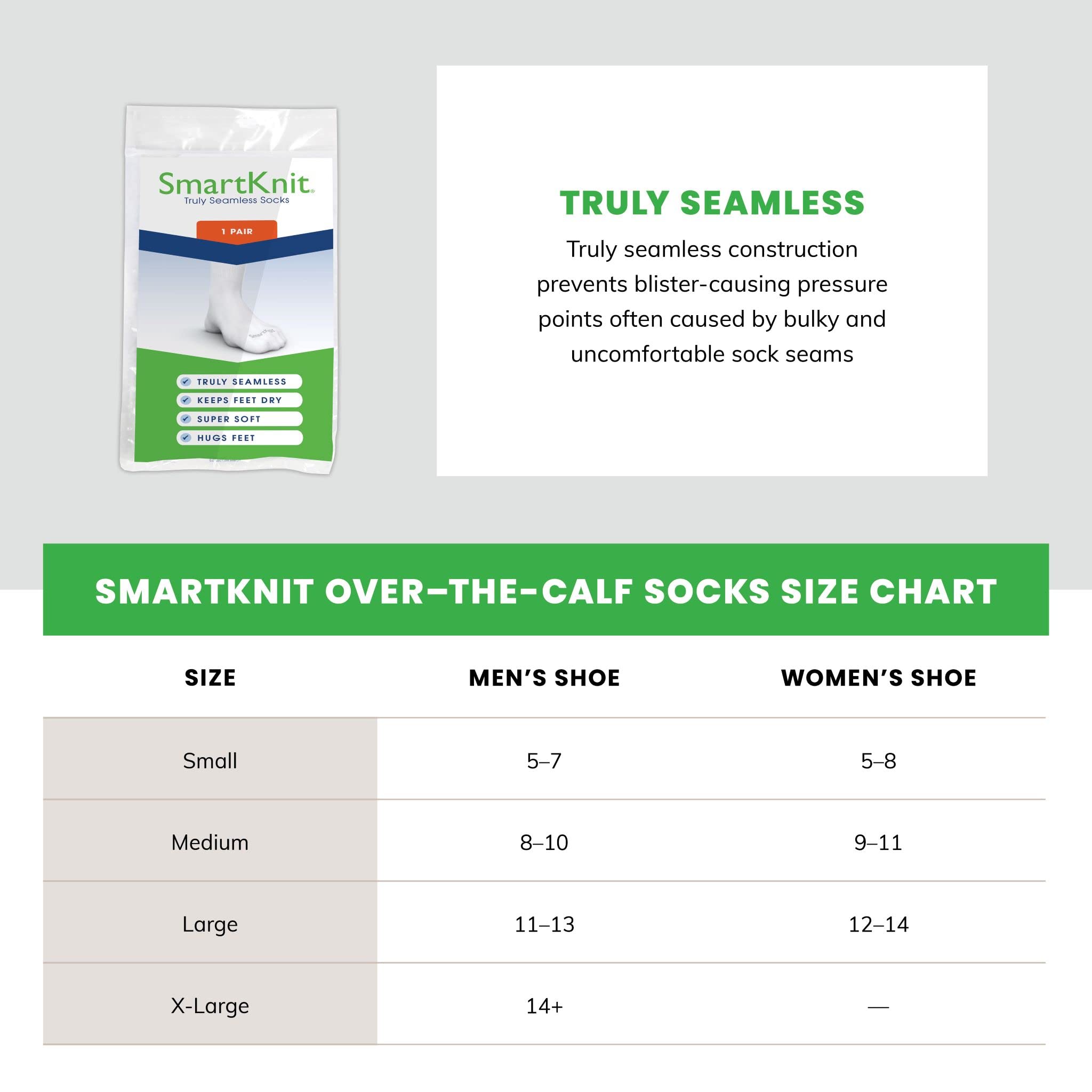 SMARTKNIT Seamless Diabetic X-Static Socks, 1 Pair (2 Count), Medium, Black