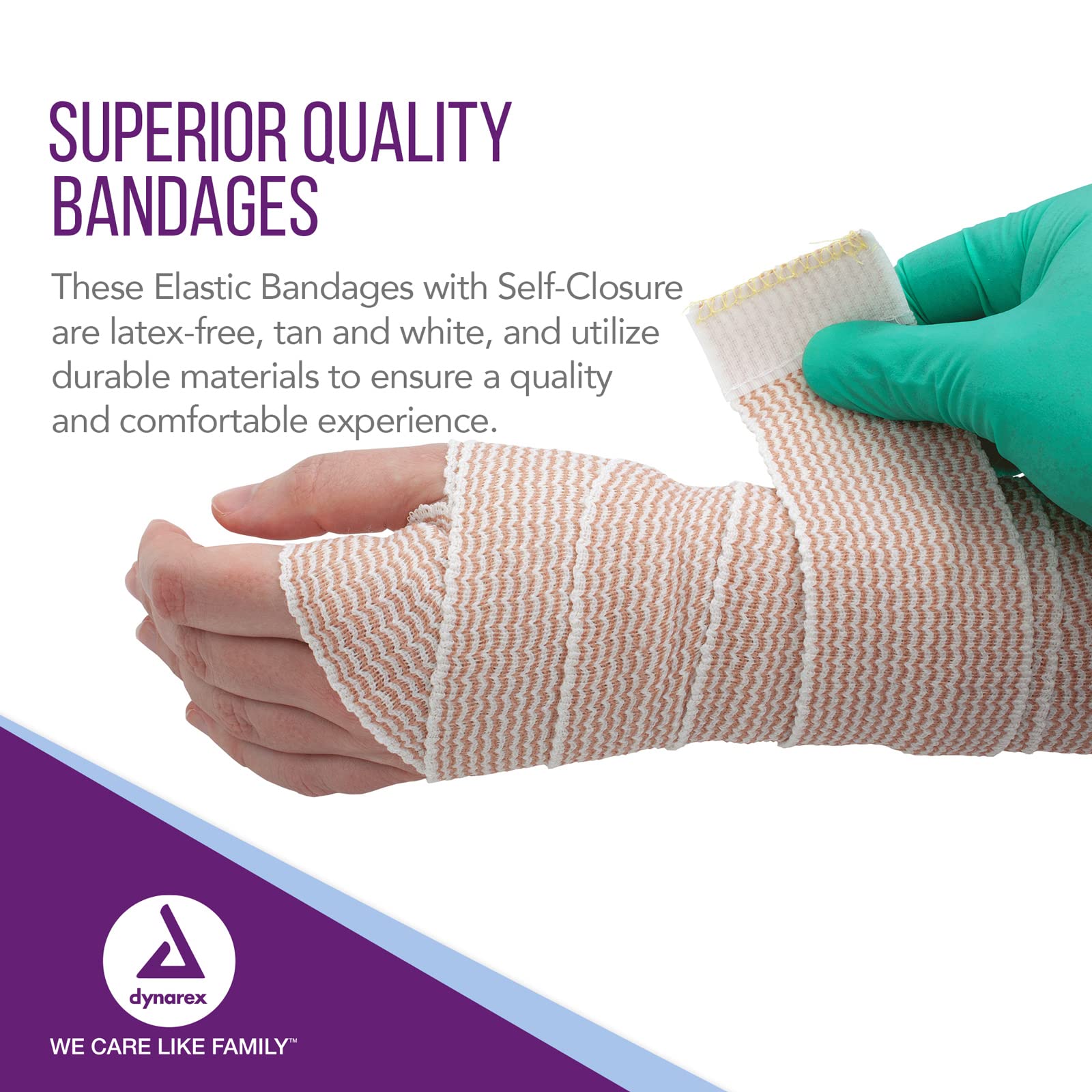 Dynarex 3660 Elastic Bandage with Self-Closure, 4'' x 5 yds, Provides Compression for Injuries, Cotton, and Spandex, Non-Sterile