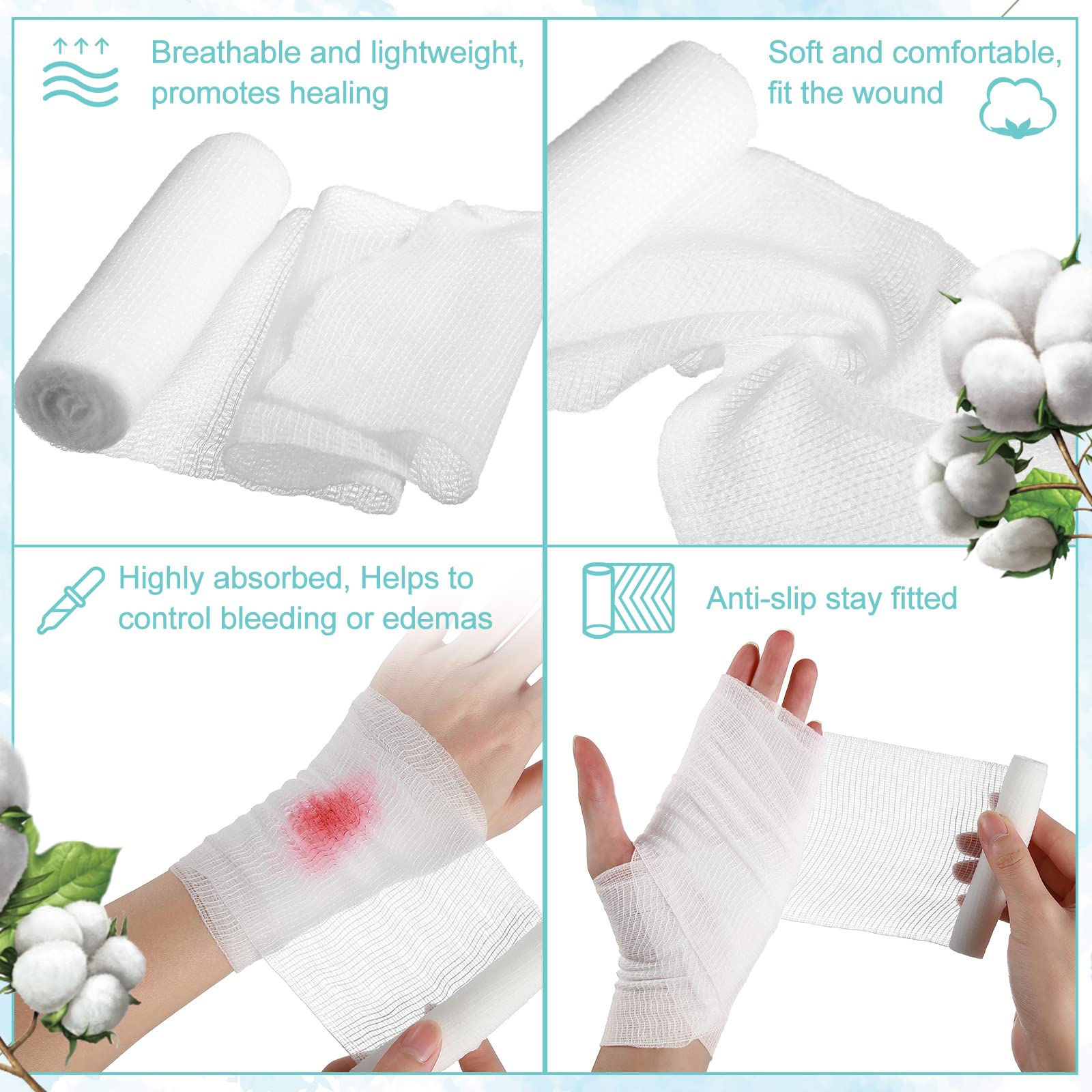 Treela 100 Rolls Gauze Bandage, 3 in x 5 Yards, Elastic Bandages Individual Packaging Sterile Non Latex First Aid Pads Medical B