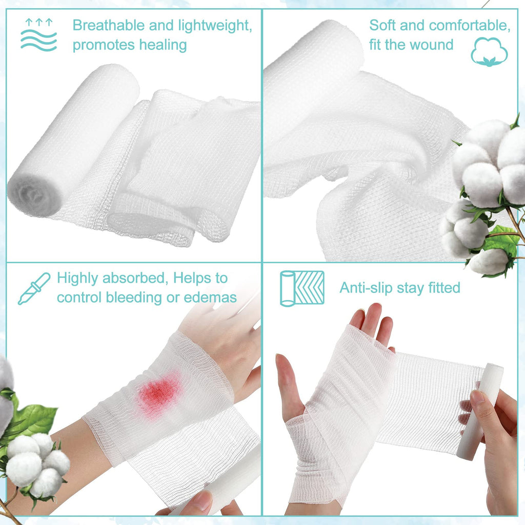 Treela 100 Rolls Gauze Bandage, 2 in x 5 Yards, Elastic Bandages Individual Packaging Sterile Non Latex First Aid Pads Medical B