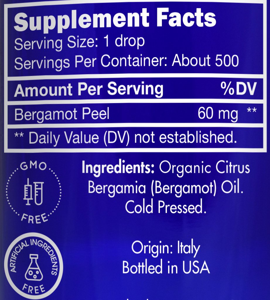 Organic, Bergamot Essential Oil, Food Grade, for Tea - 100% Pure, Bergamot Oil, by Zongle Therapeutics, 1 OZ