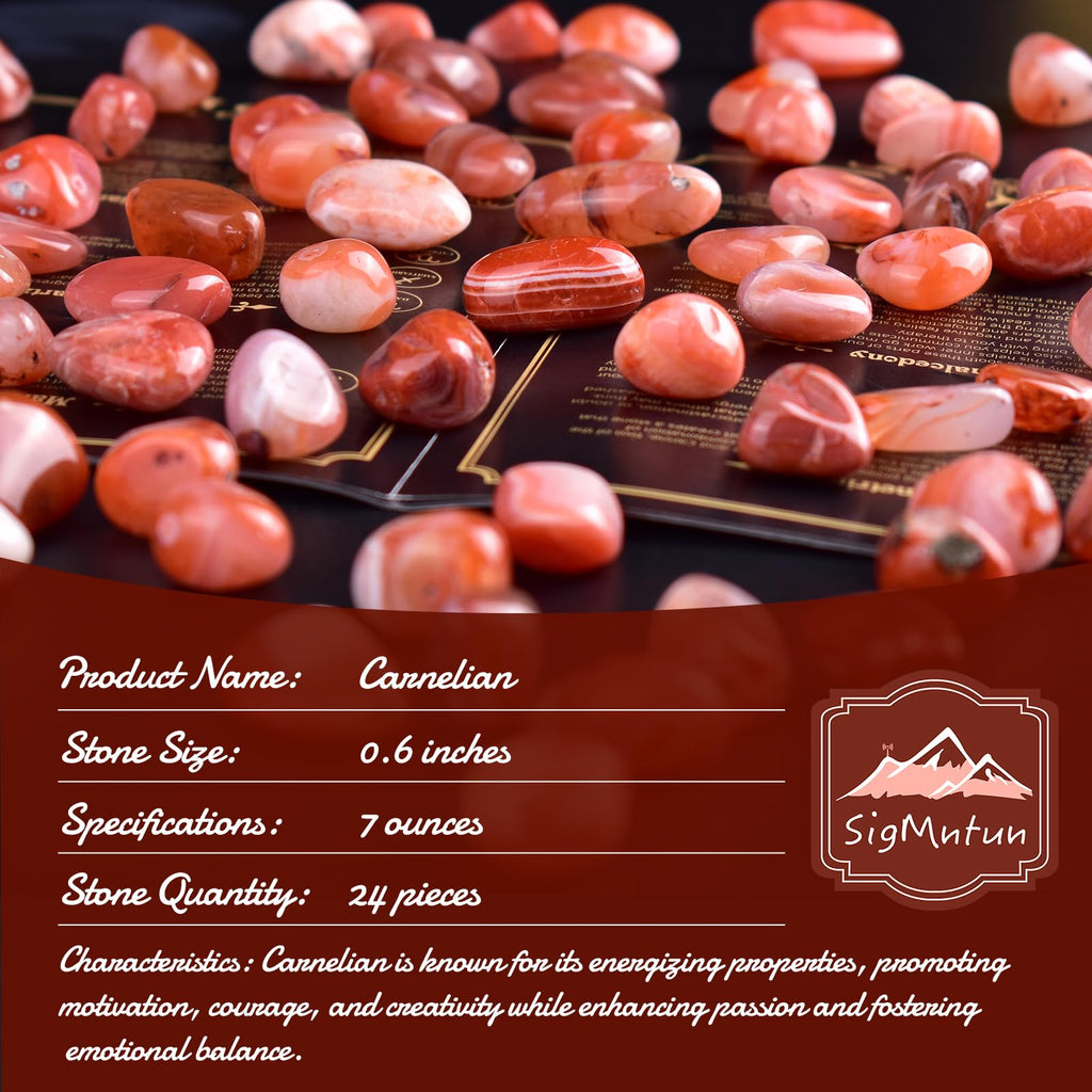 SigMntun Carnelian Healing Crystal Stone Set - 24 Pieces, 0.6 Natural & Polished Stones for Healing, Meditation, Reiki, Chakra,