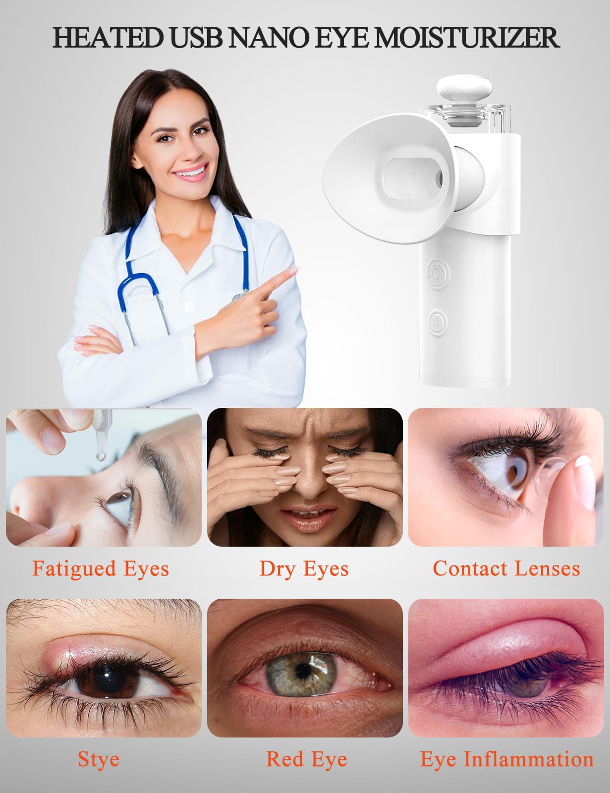 Eye Steamer for Dry Eye - Vowleike Portable Heated USB Nano Eye Mist Sprayer with Warm Compress for Dry Eyes & Stye Relief, Rech