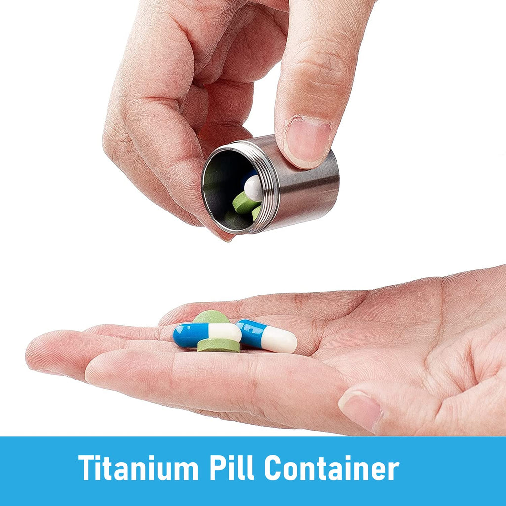TISUR Pill Case, Titanium Keychain Pill Holder, 2 Compartments Small Metal Pill Box Tiny Waterproof Pill Bottle Pocket Portable