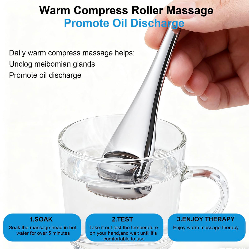 NKQ Metal Eye Roller for Dry Eyes,Eyelid Roller for Chalazion,Stye,MGD Relief,Improves Meibum Flow and Unclogs Oil Glands,Gentle