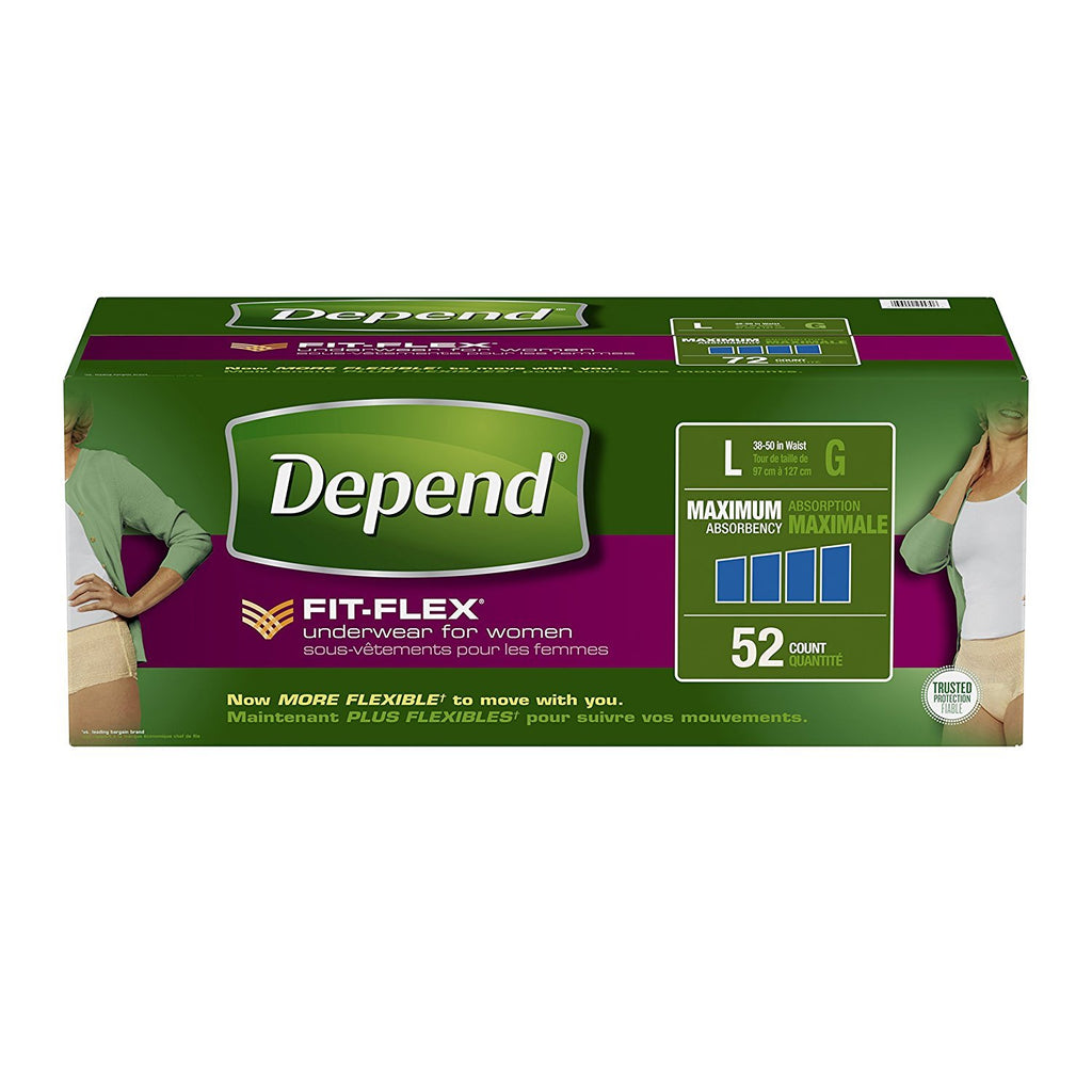 Depend FIT-FLEX Incontinence Underwear for Women, Disposable, Maximum Absorbency, Large, Blush, 52 Count (2 Packs of 26) (Packag