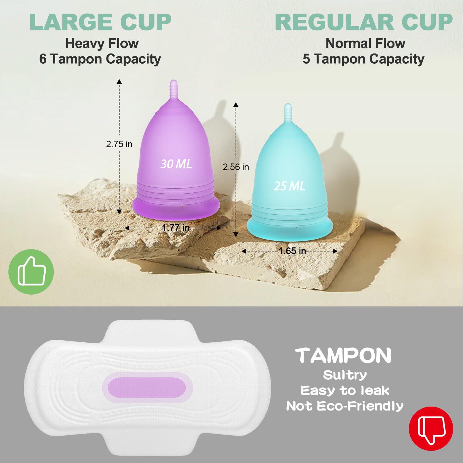YTYOMUR Menstrual Cups with Sterilizer, 2 Reusable Period Cups for Women, Tampon and Pad Alternative, Feminine Cup with Cleaner