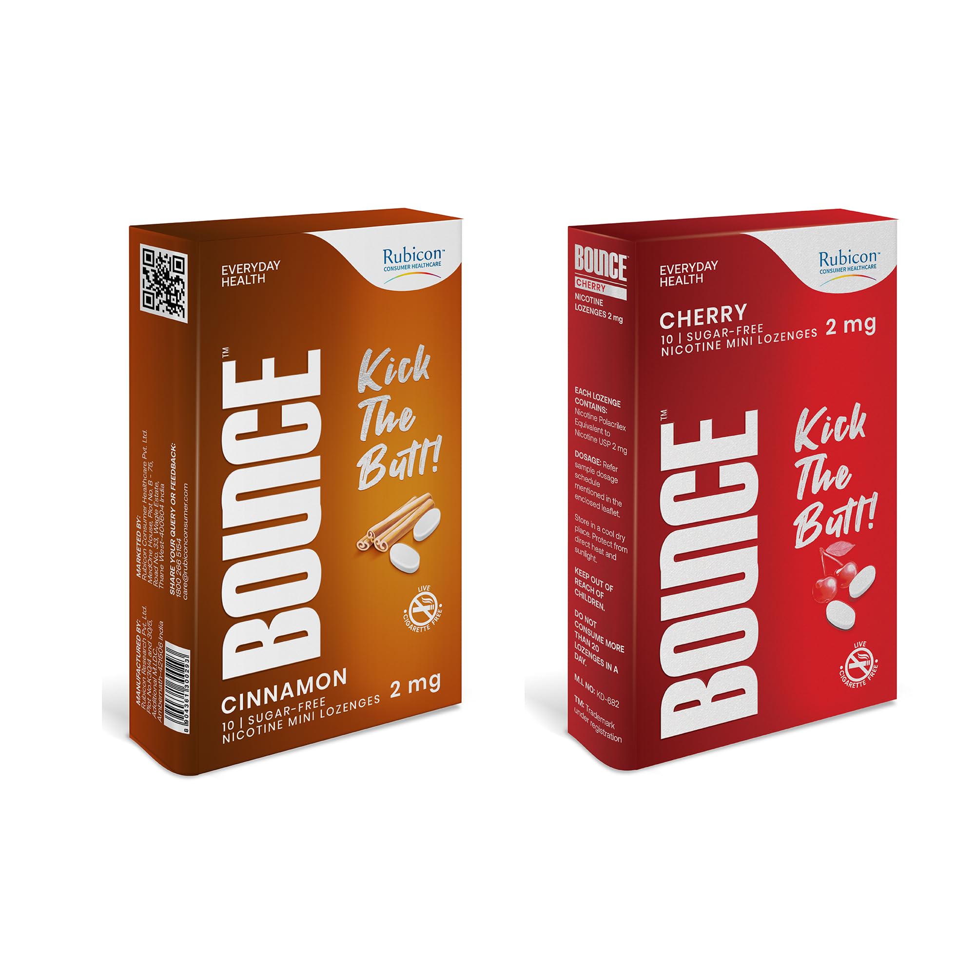 Rubicon Bounce Nicotine Mini Lozenge 2 Mg | Cinnamon + Cherry Flavour, Sugar Free | Usfda Approved | Helps Quit Smoking | 10 Pac